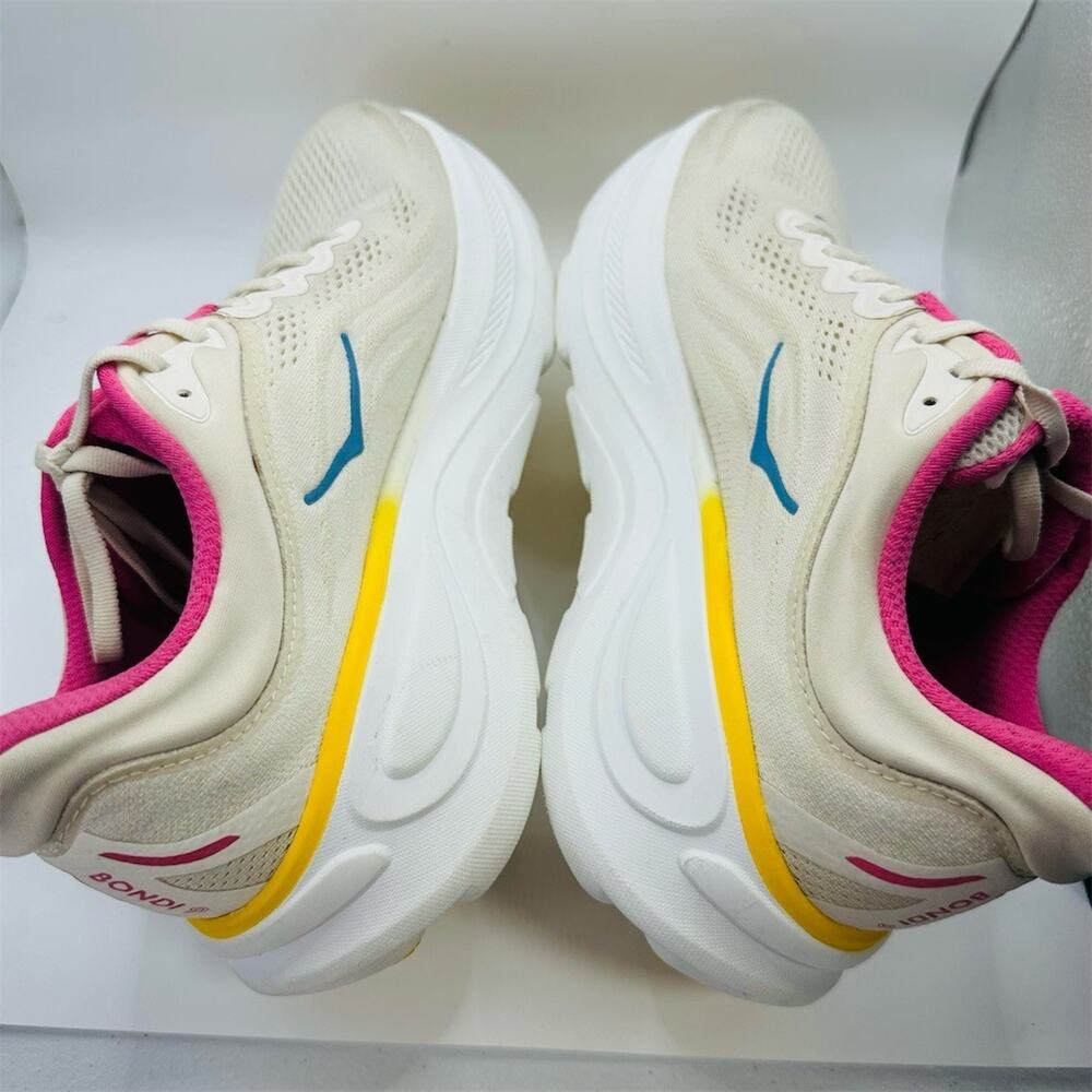 HOKA Bondi 9 Women's Running Shoes Alabaster Birch Pink Yellow Size 9B - Picture 6 of 13